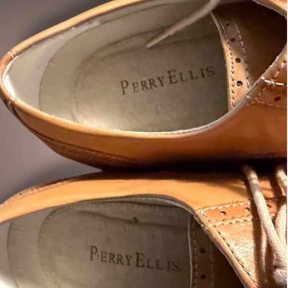 Men\'s Sz 9.5 PERRY ELLIS PORTFOLIO Tan Leather Wingtip Brogue Lace Up Shoes EUC main image 5